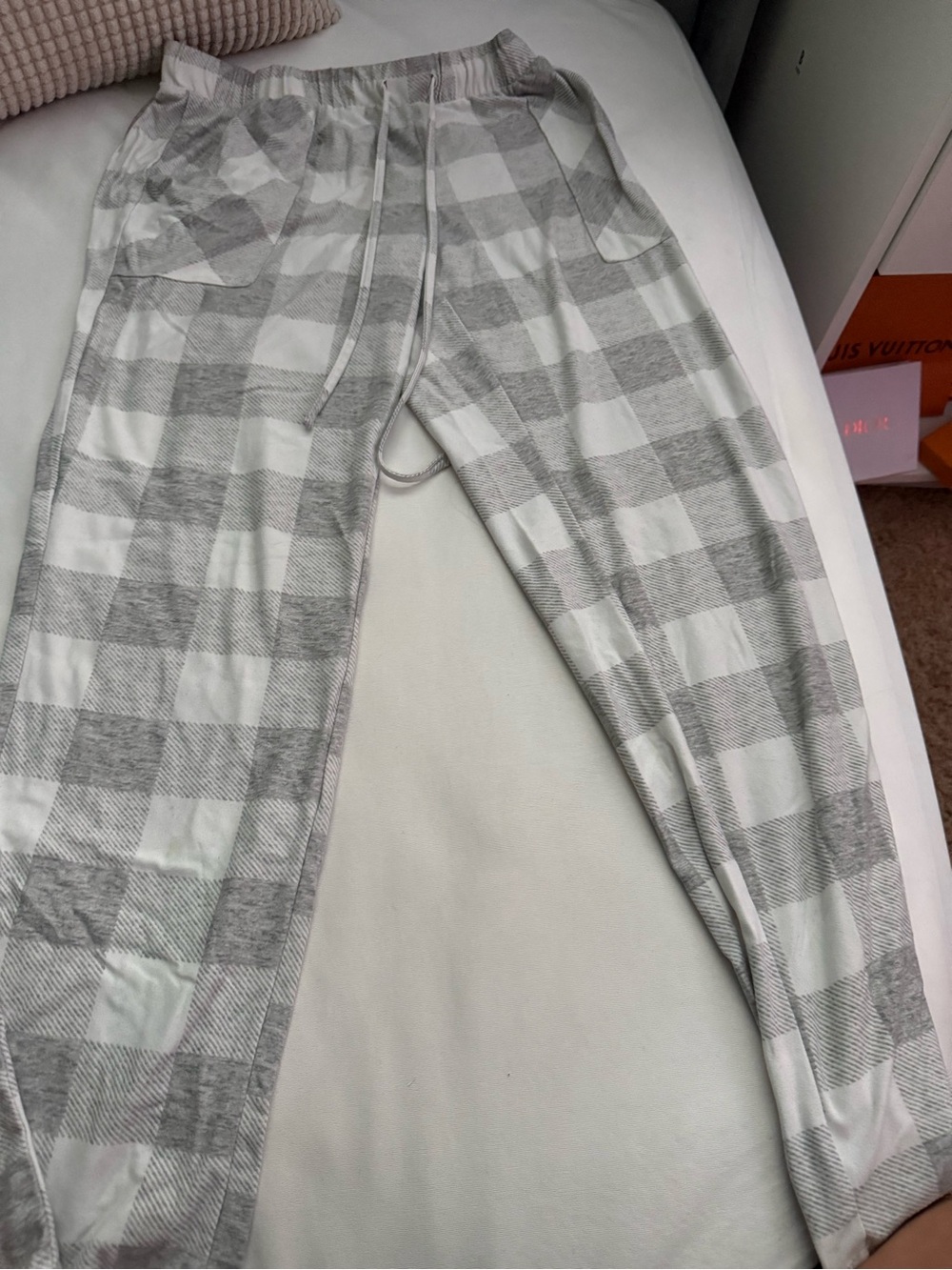 Grey Plaid Lounge Pants - Elastic Waist